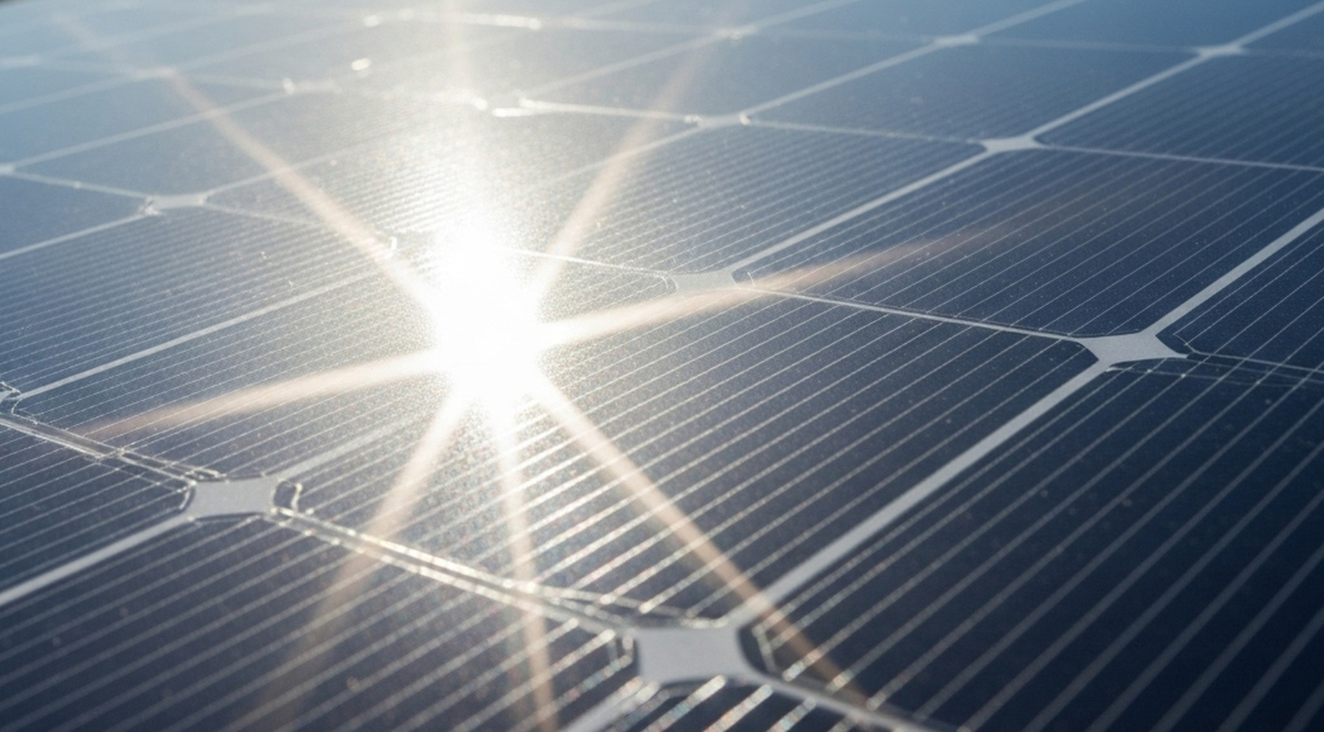 Solceller med genskin som topbillede til side om genskin